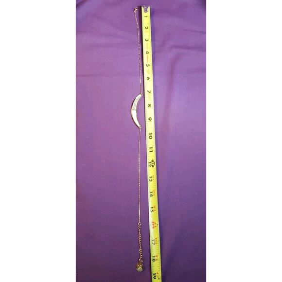 Crescent Bar Pendant Choker Chain Necklace Rhinestones & MOP Shell In Gold Tone - Picture 6 of 8